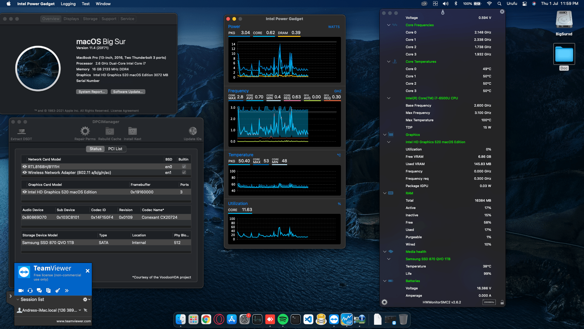 Success Hackintosh macOS Big Sur 11.4 Build 20F71 in HP ProBook 450 G3